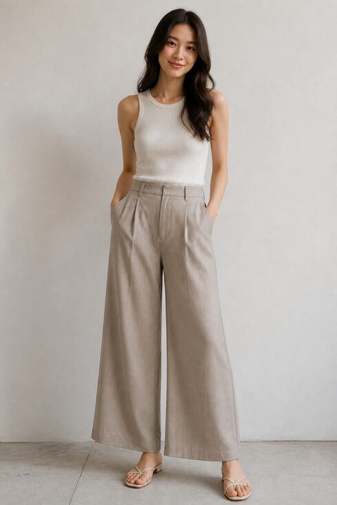 Bershka Pants - Bershka Beige Wide Leg Linen Blend Pants US 6